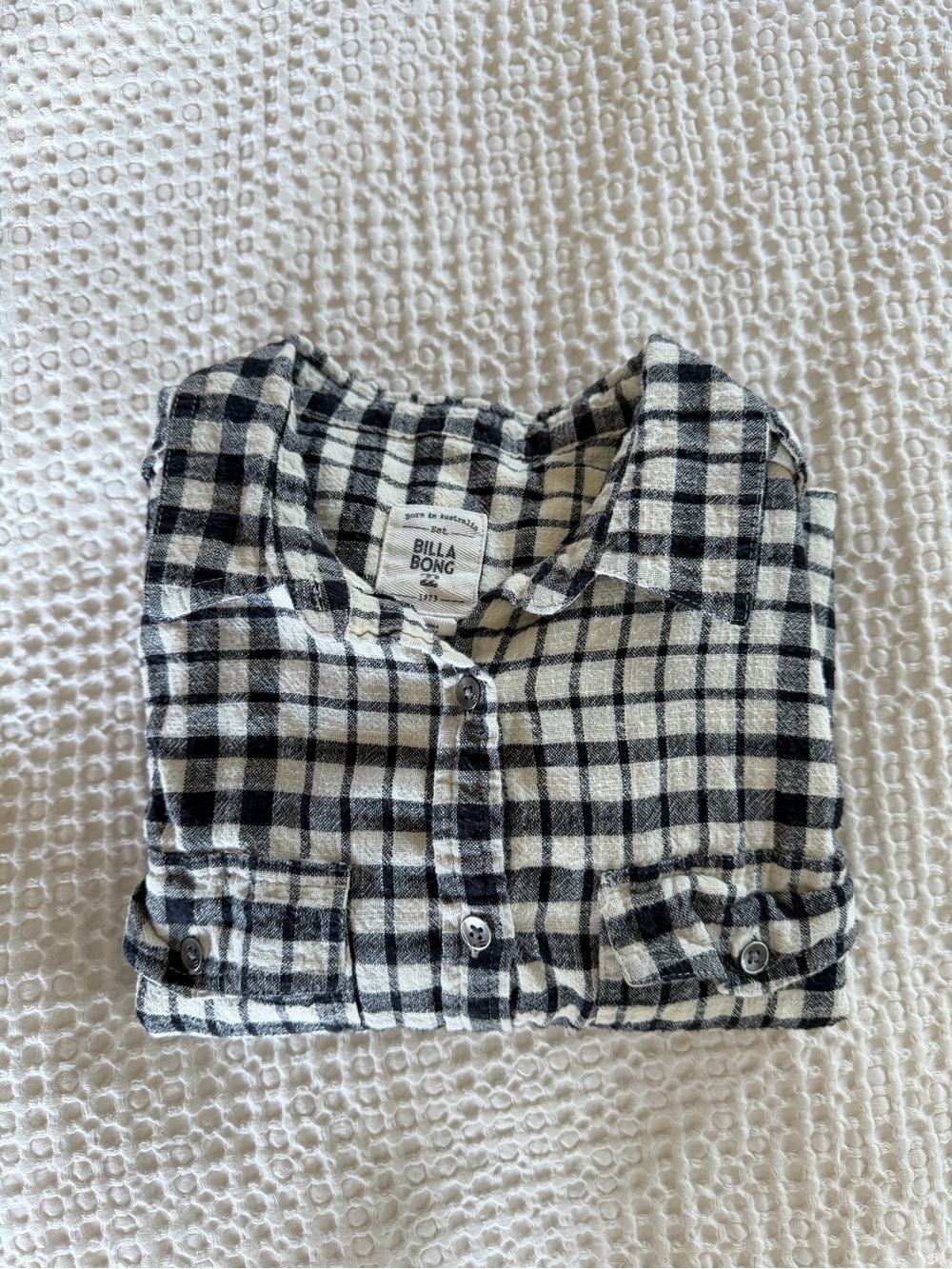 Billabong Black Cream Plaid Button Up Gauzy Shirt Large - Picture 12 of 12